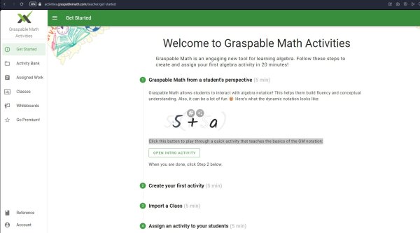 Obr. 2. Prostředí aplikace Graspable Math po přihlášení